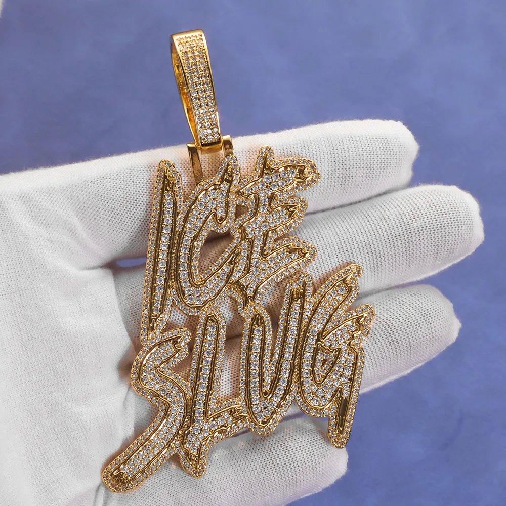 

HHIOk Double Row Letter Pendant Personalized Hip Hop Necklace Custom Logo Charm Jewelry Gold Plated Pendant