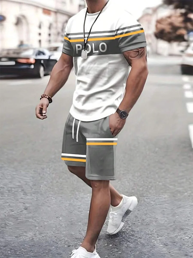 Ensemble T-shirt et short à manches courtes pour hommes, mode de rue urbaine, sports de plein air, impression 3D, été, décontracté