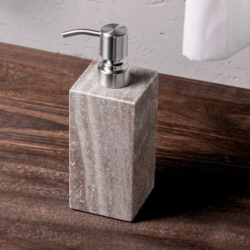 

Ретро натуральный серебристо-серый травертин лосьон бутылка орнамент бытовой отель ванная комната настольное украшение бутылки дезинфицирующего средства для рук