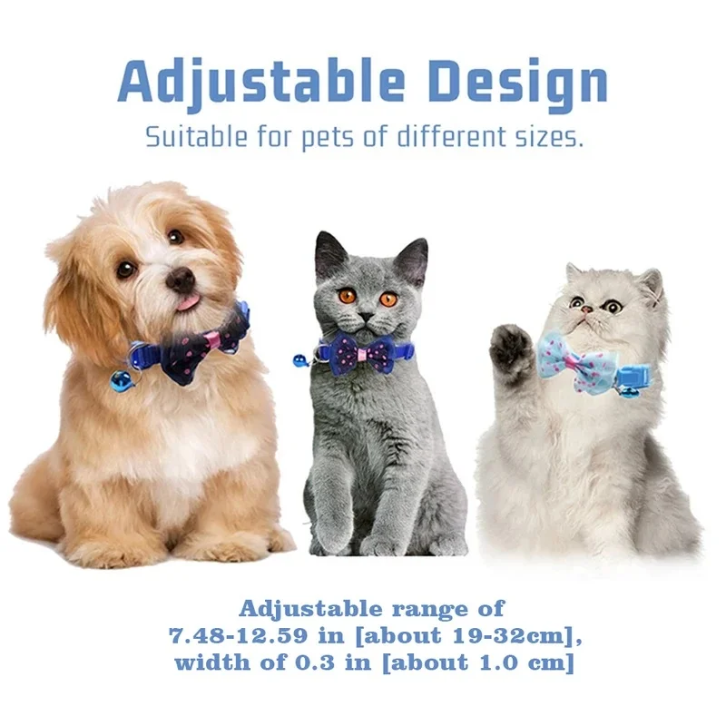 1/2pcs Adjustable Pet Collar Durable Cat Dog Bowknot Bells Collar Necklace All Seasons Pet Decoration Supplies