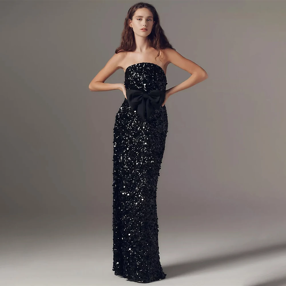 

Women's Formal Evening Gowns Sequin Strapless Evening Dresses Women Elegant Formal Wedding Guest Dress Party Cocktail Gowns