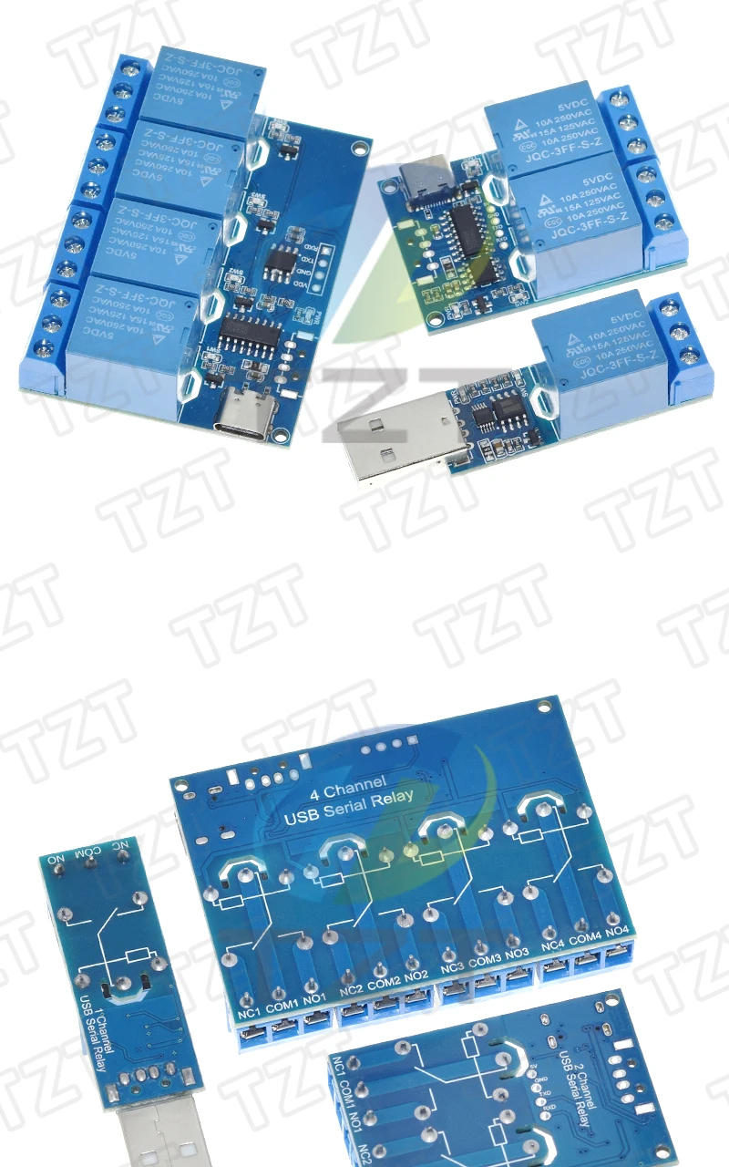 TZT 1/3 Stück LCUS-1/2/4-Wege USB-Relaismodul TZT Elektronischer Konverter USB Intelligenter Steuerschalter für Arduino – Detail 8