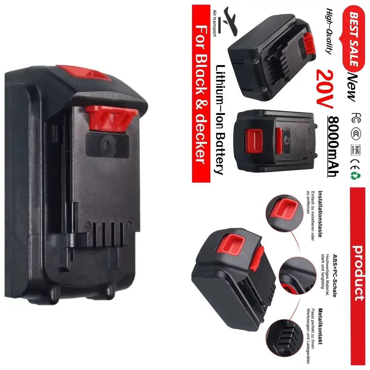 

20V 8Ah/8000mAh lithium-ion charging, battery suitable for black and DECKER LB20 LBX20 LBXR20 power tool replacement