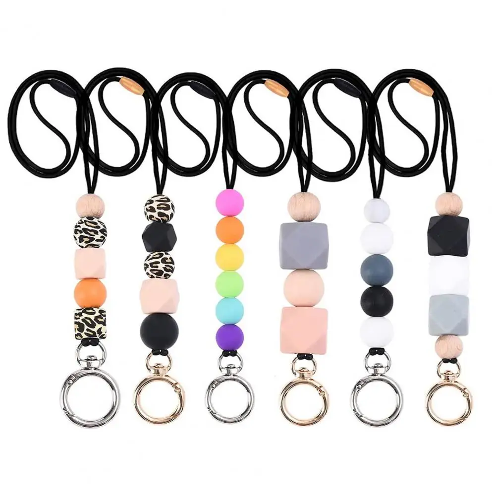 Cordón de cuentas de nailon ajustable con llavero, soporte giratorio para tarjeta de identificación, llavero funcional elegante para el trabajo