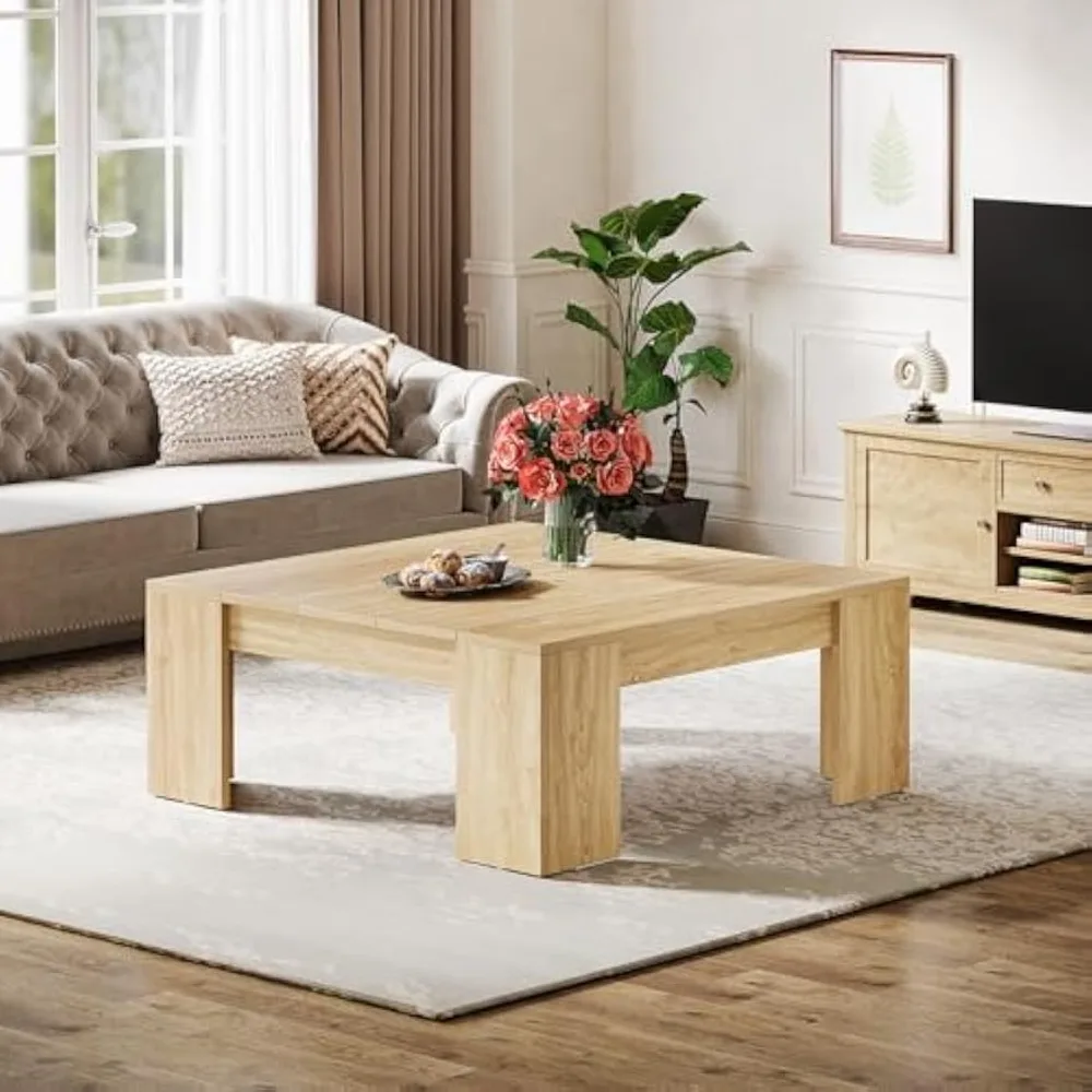 38,8" quadratischer Couchtisch, Bauernhaus-Couchtisch aus Holz, Mitteltisch für Wohnzimmer mit stabilen Holzbeinen, moderne Wohnmöbel