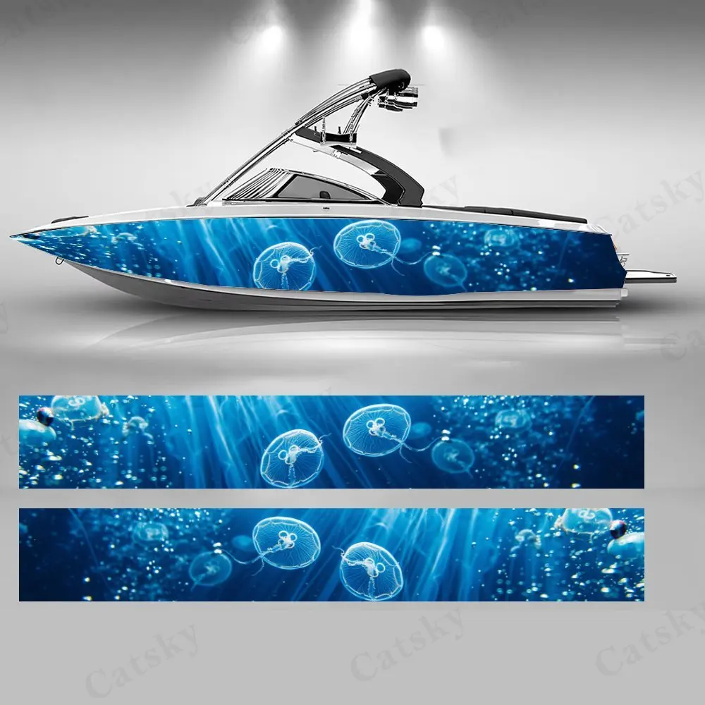 

Наклейки на лодку с глубоководной медузой, водонепроницаемые прочные виниловые наклейки из ПВХ для рыбацких лодок, прочный и стильный графический дизайн