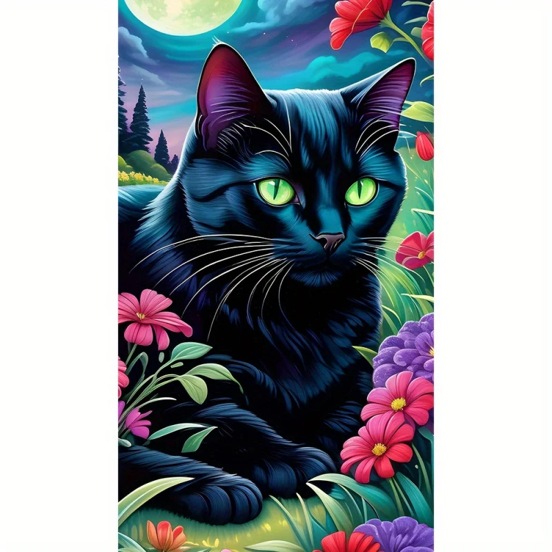 

5D Diamond Painting Kit Large Black Cat with floral pattern DIY Mosaic Handmade home decor 2025 New collection ideal gift