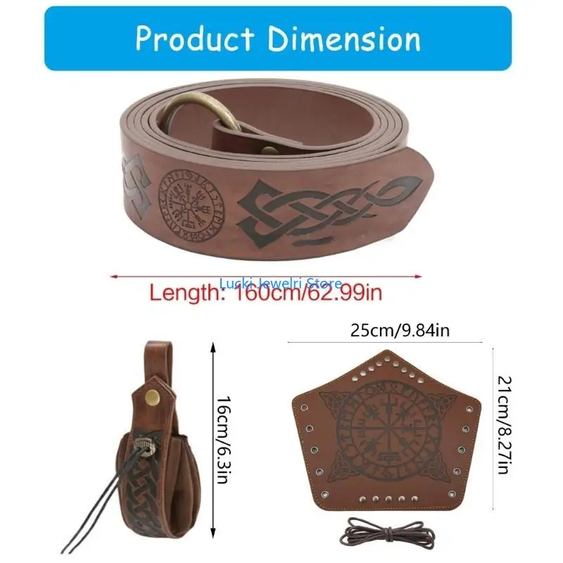 193E 4x/Set Conjunto cosplay medieval Braçadeiras couro PU Bolsa cintura Cinto Cavaleiros Decoração para Halloween
