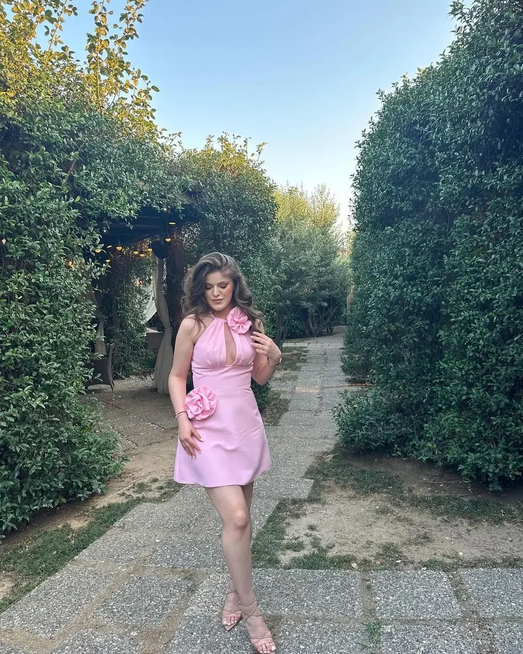 Pink Short Formal Occasion Prom Dresses O-Neck Satin Evening Dresses Party Dresses WITH3D Floral