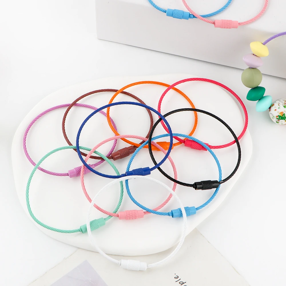 10/20pcs Keychain Wire Rope Candy Color Key Ring Rotating Key Chain Rings For Diy Jewelry Making Keyring Accessories Wholesale