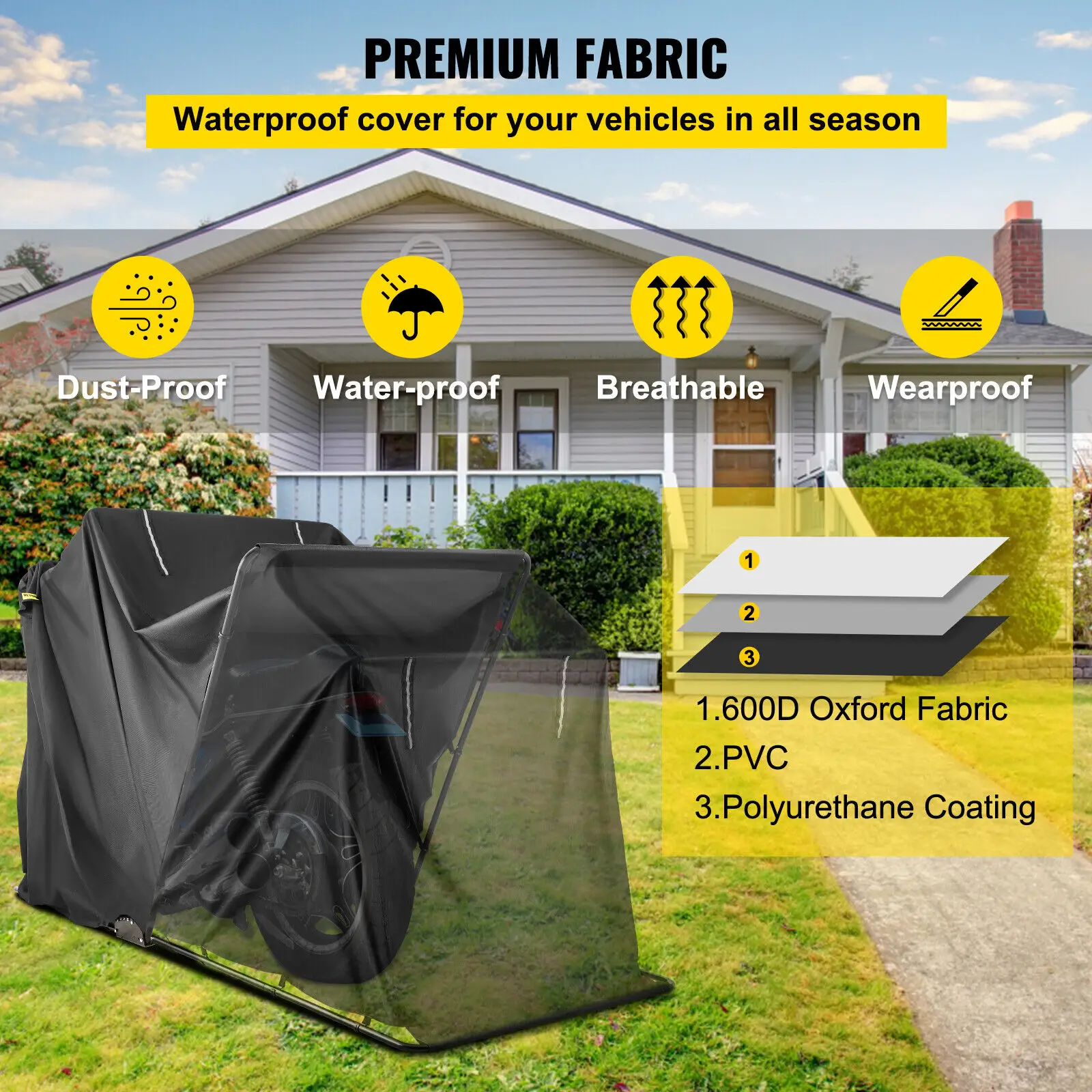 VEVOR Motorcycle Shelter Shed Cover Storage Garage Tent  Larger Motorbikes Sturdy Metal Frame Security Locking Permanently