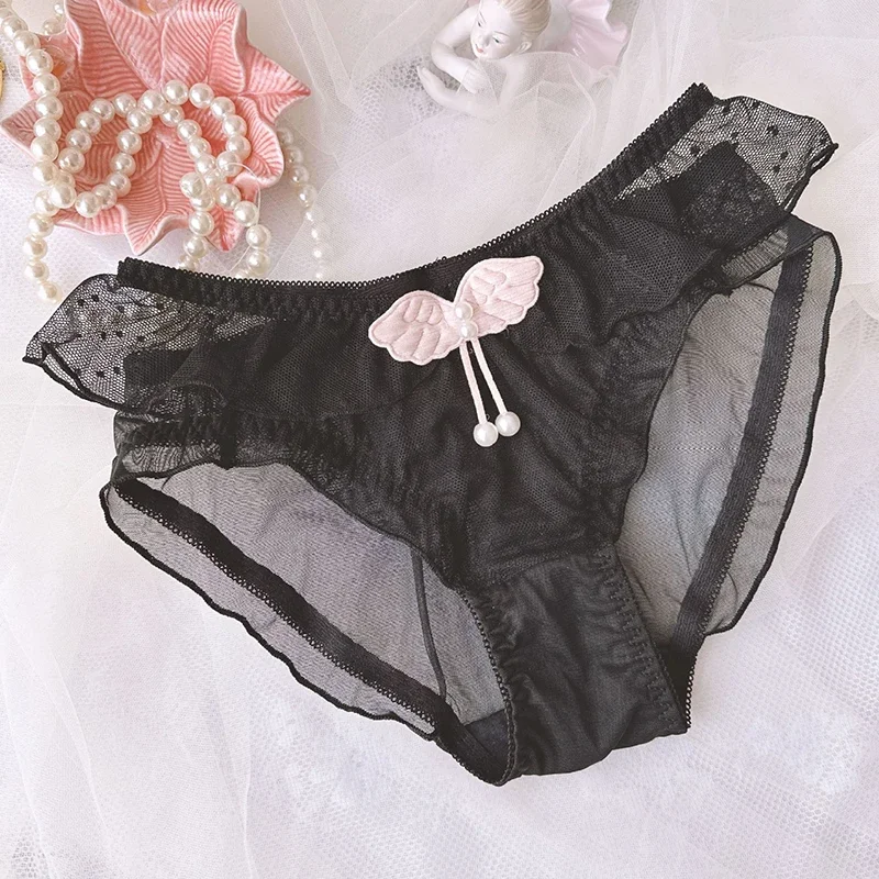 المرأة مثير شبكة الدانتيل الكشكشة نقطة ملابس داخلية شفافة مرونة عالية تنفس سلس لطيف جميل سويتي الأميرة سراويل #1