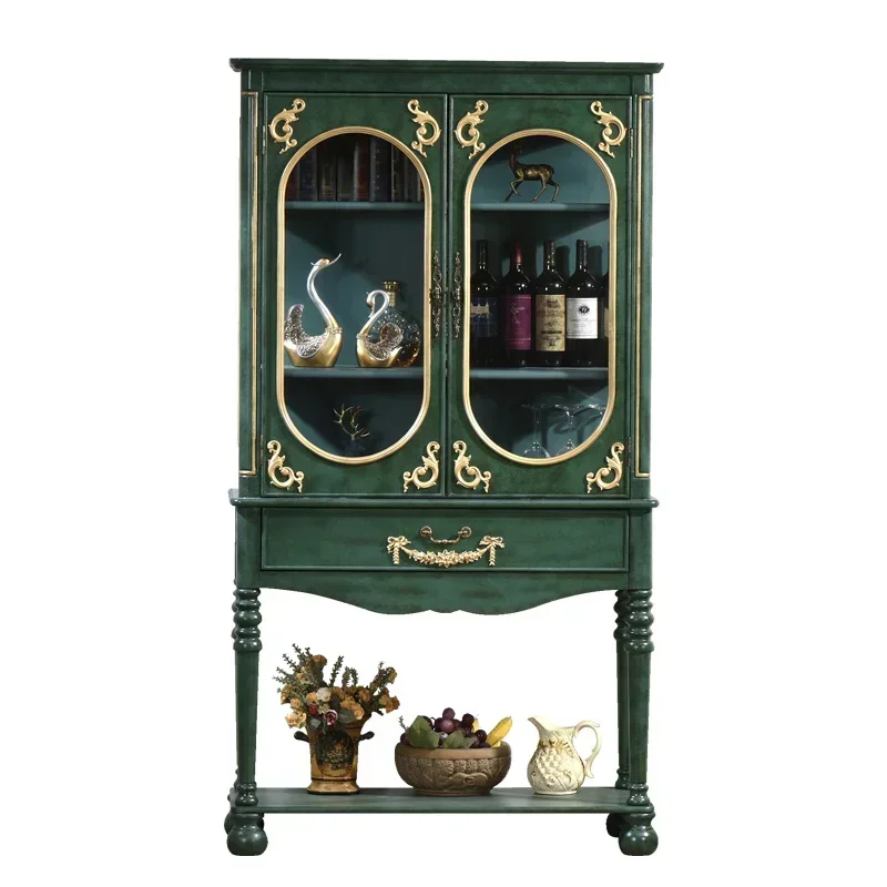 

Буфет из массива дерева, винный шкаф, зеленый высокий шкаф для гостиной, кухонный шкафчик, винтажная мебель, двухдверный шкаф для хранения