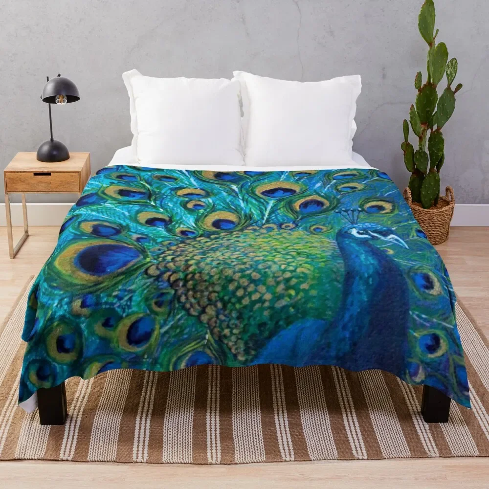 

Beautiful Painted Peacock in its Full Glory Throw Blanket Plaid Multi-Purpose blankets ands Blankets