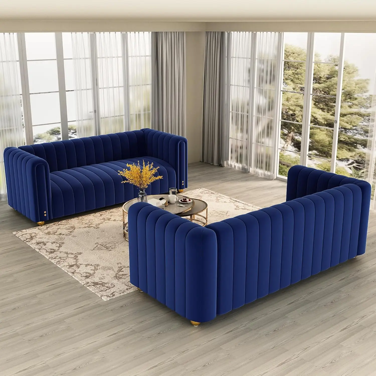 2 Stuks 81 "" Fluwelen Bank Woonkamer Fluwelen Sofa Set Moderne Bank Set Deep Seat Sofa Set Meubelsets Voor Kantoor, Appartement