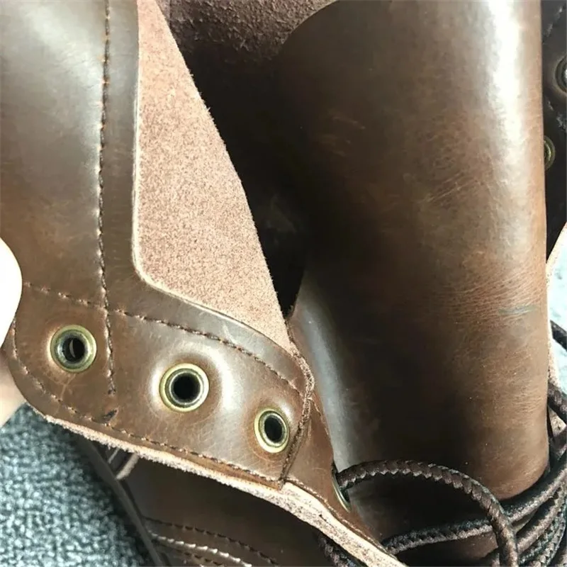 AMEKAJI Top Layer Cowhide Martin Boots Men Wax Leather Short Shoes Work Boots Retro Outdoor Trekking Motocycle Riding Hunting