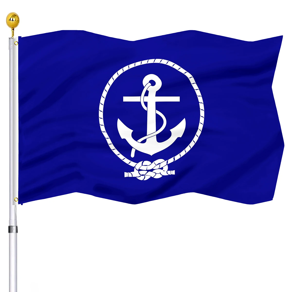 White Nautical Anchor Flag Navy Blue Background Premium Hosue Flag Holiday Party Decorative Flag with Brass Grommets for Outdoor