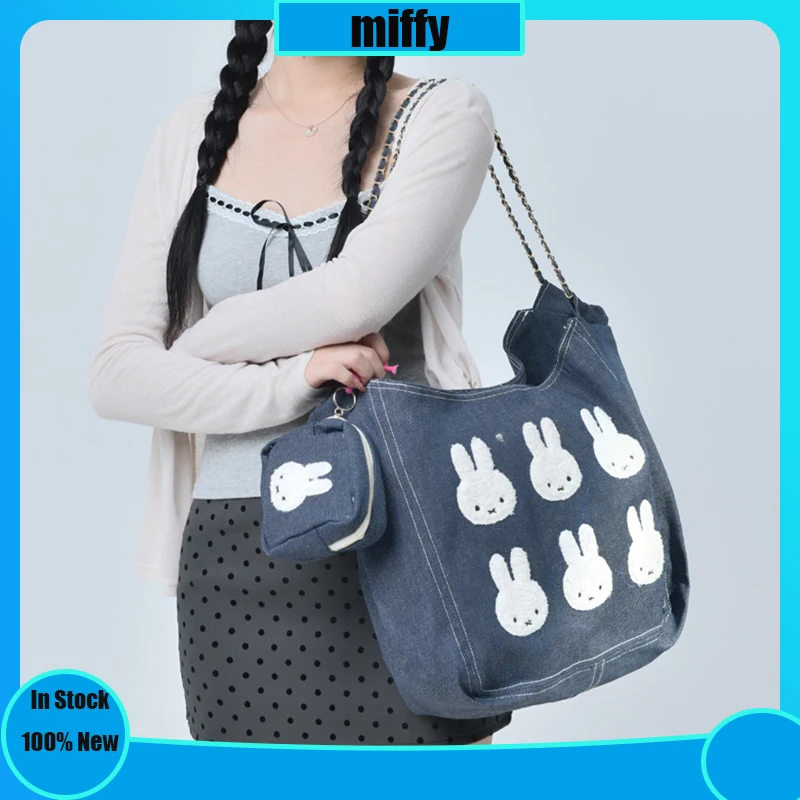 New Miniso Rabbit Cowboy Canvas Chain Bag Square Shape Portable Single Shoulder Girl Student Inclined Shoulder Bag