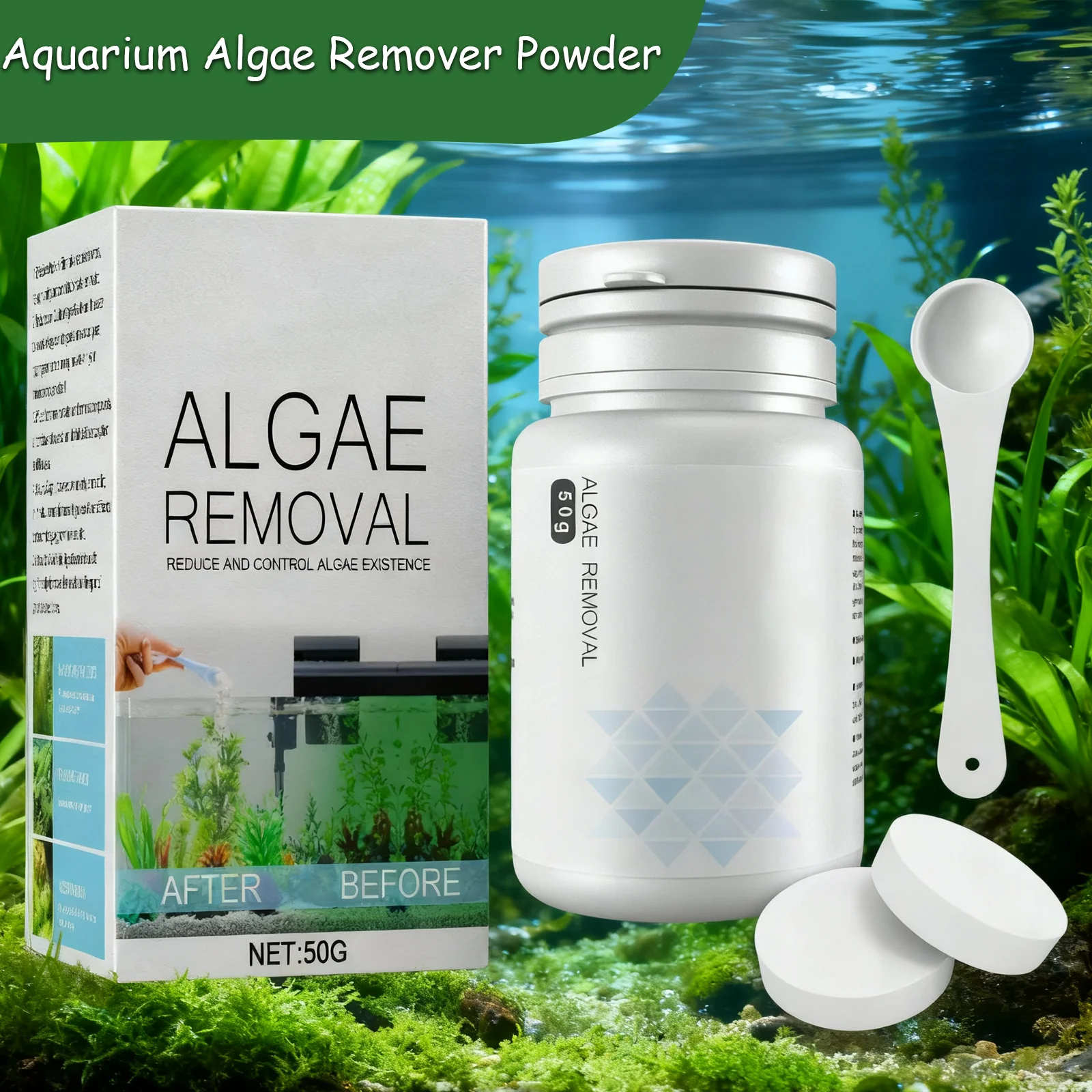 Tabletas de Control de algas para acuario, eliminador de olores, purifica el agua, musgo, agente de limpieza de algasecidas, cuidado del tanque de peces