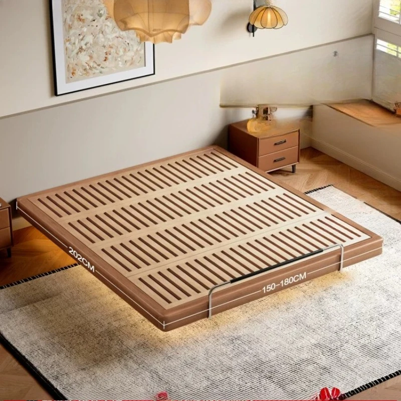 

Small apartment flat edge beech solid wood bed medium antique bedroom white oak backless simple suspended bed frame