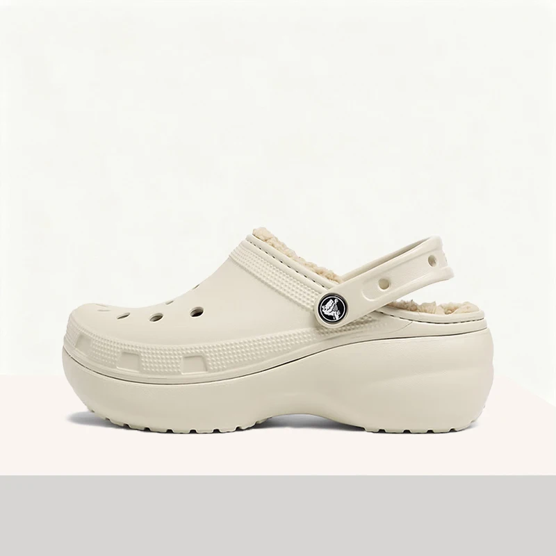 Crocs Classic Platform Lined Clog Off-White Classic Stylish Non-Removable Fleece Lining Slip-On Women Clog 207938-2Y2
