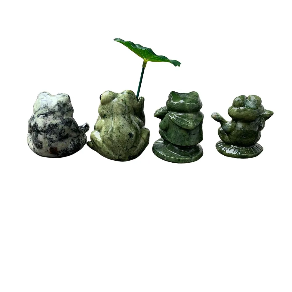 Natural Xiuyan Jade Frog Figurine Hand Carved Serpentine Animal Statue Cute Feng Shui Ornament Healing Crystal Decor Unique Gift