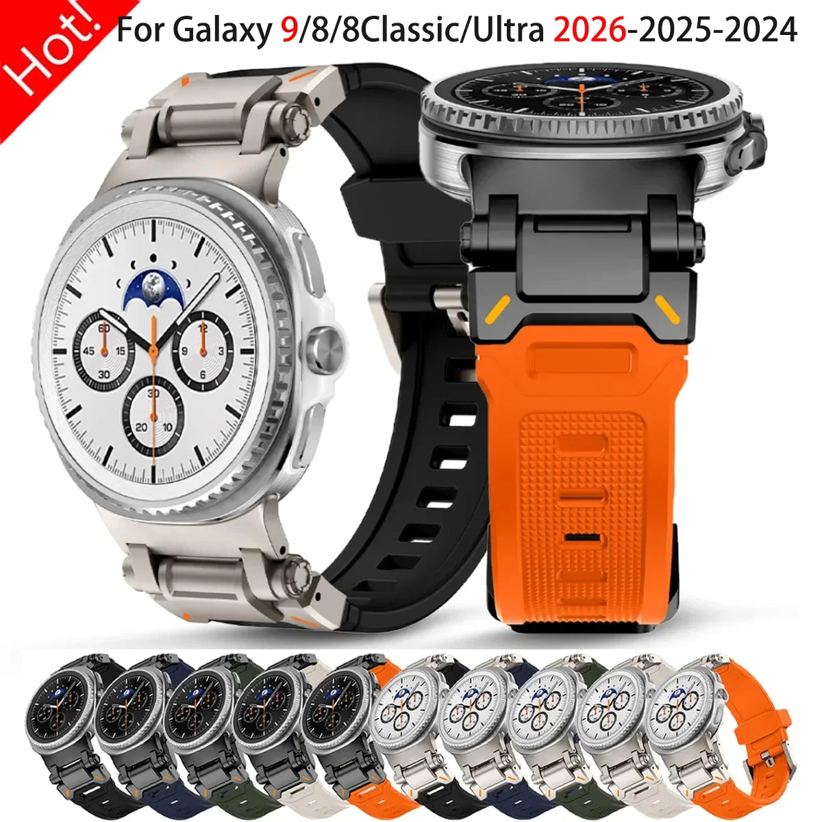Rubber Strap for Samsung Galaxy 9 8 44mm 40mm 8 Classic 46mm Ultra 2 Luxury Sports Band for Galaxy Ultra 2026/2025/2024 Bracelet