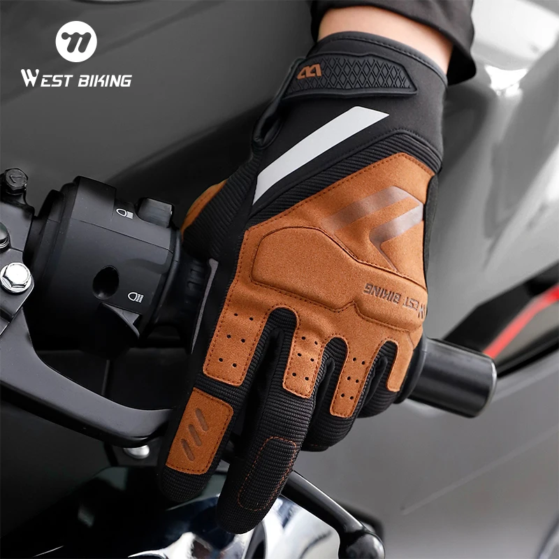 

WEST BIKING Cycling Gloves Full Finger Touchscreen Breathable Anti-sweat Shockproof Motorcycle Gloves Men Hiking Sport Gear