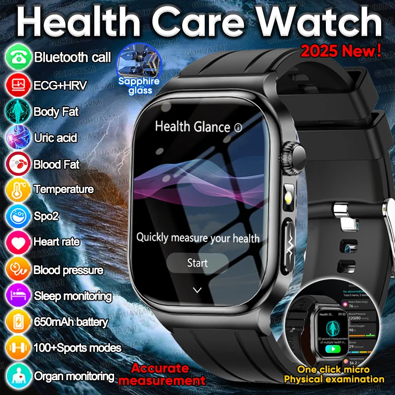 

2025 New Precision detection ECG+PPG Uric acid Blood Fat SmartWatch Men Blood Pressure Blood oxygen Voice Call Health Smartwatch