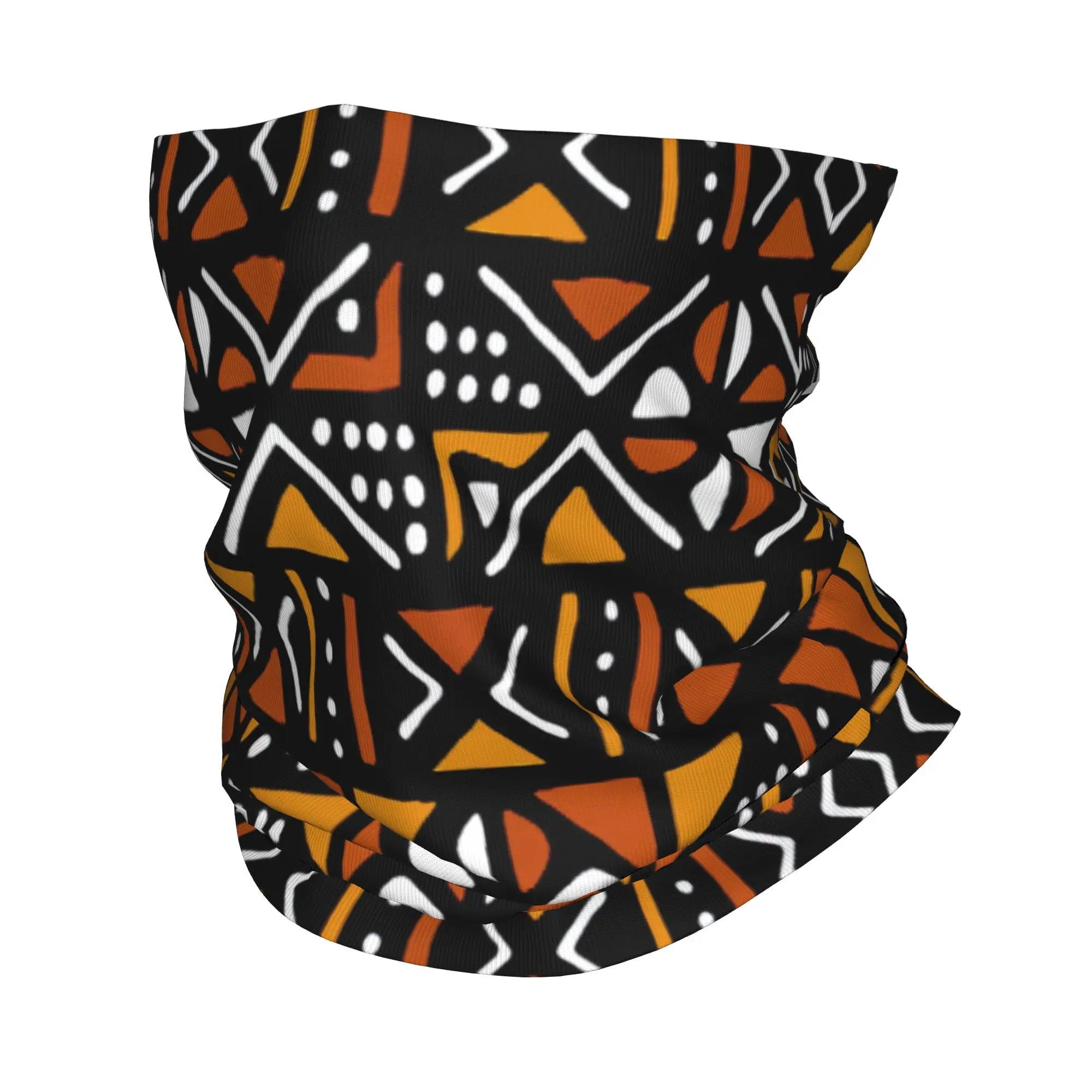 Orange Bogolan African Pattern Bandana Neck Warmer Men Women Winter Ski Hiking Scarf Gaiter Africa Ethnic Tribal Art Face Cover