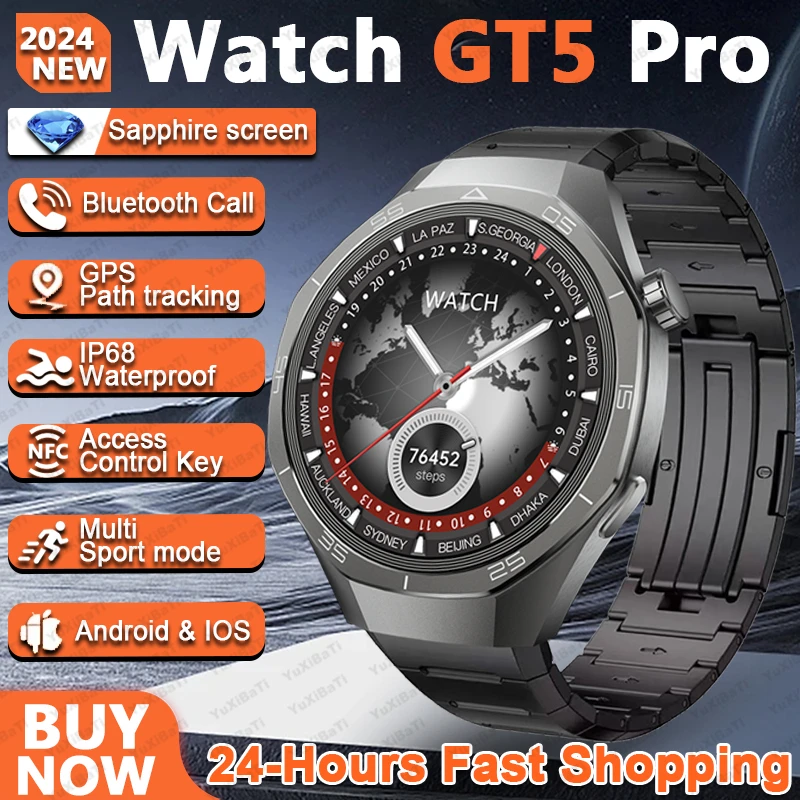 For Huawei Watch GT5 Pro Smart Watch 1.53 Inch HD AMOLED Screen NFC GPS Tracker Bluetooth Call Health Monitoring Watch Men Women