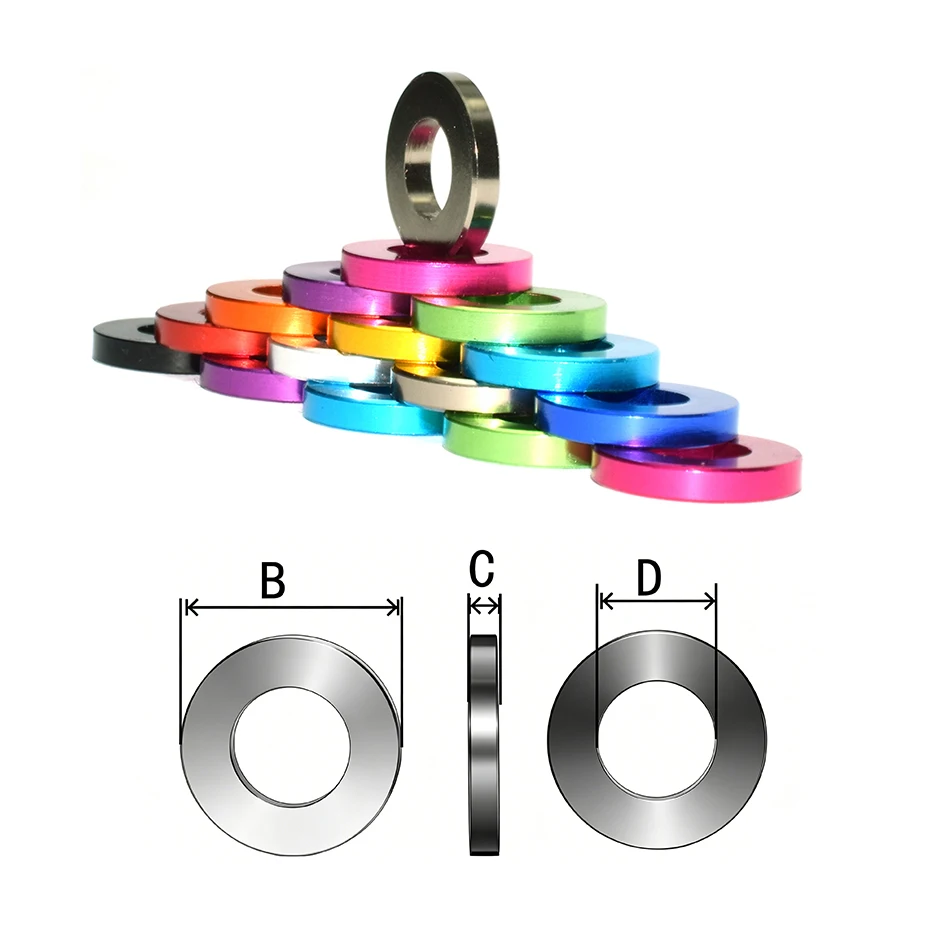 Colored 6061 Aluminum Plain Washers, CNC Machined Shims for RC Models, UAV and Industrial Machinery HHX