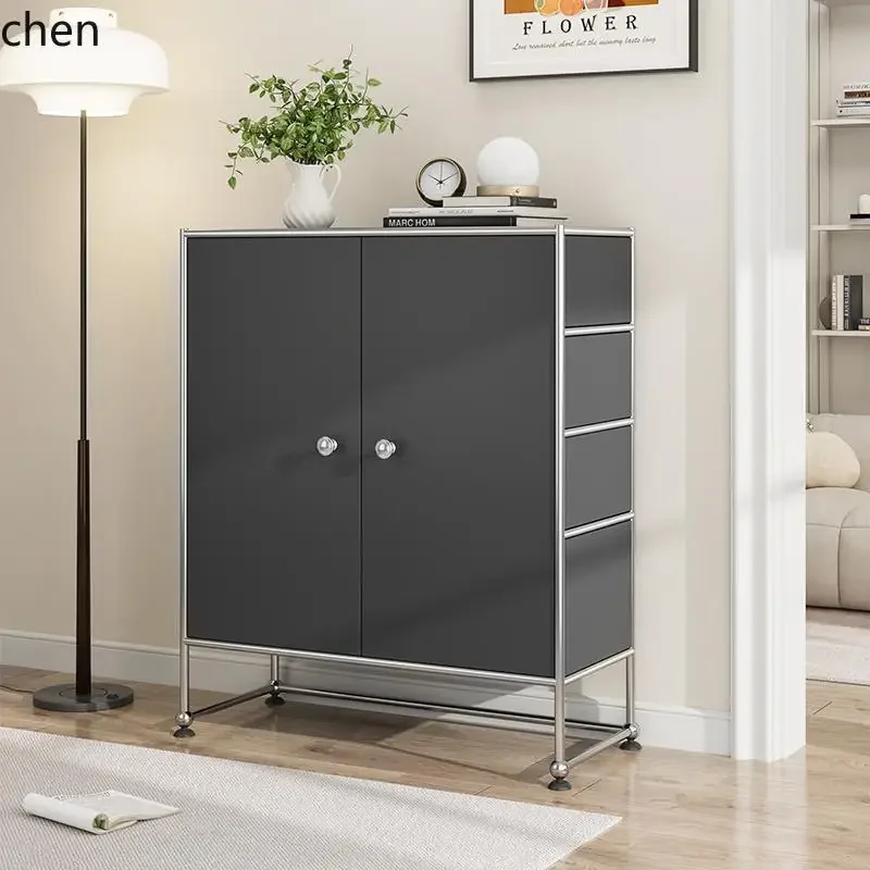 ZML Stainless Steel Shoe Cabinet Home Module Entrance Floor Double Door Shoe Cabinet Simple Storage
