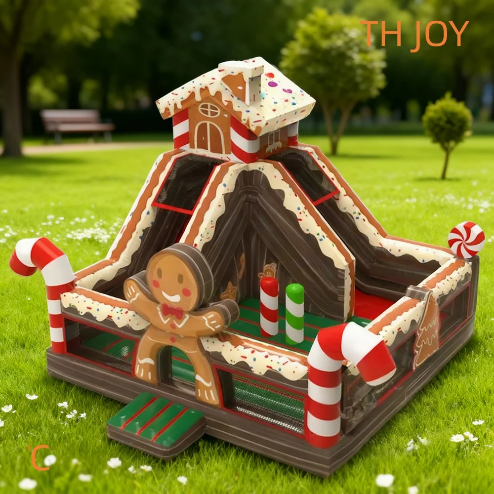 von Versand bis zur Tür, 2025, aufblasbare Hüpfrutsche für Weihnachten, Lebkuchen-Türsteher-Rutsche für Kinder