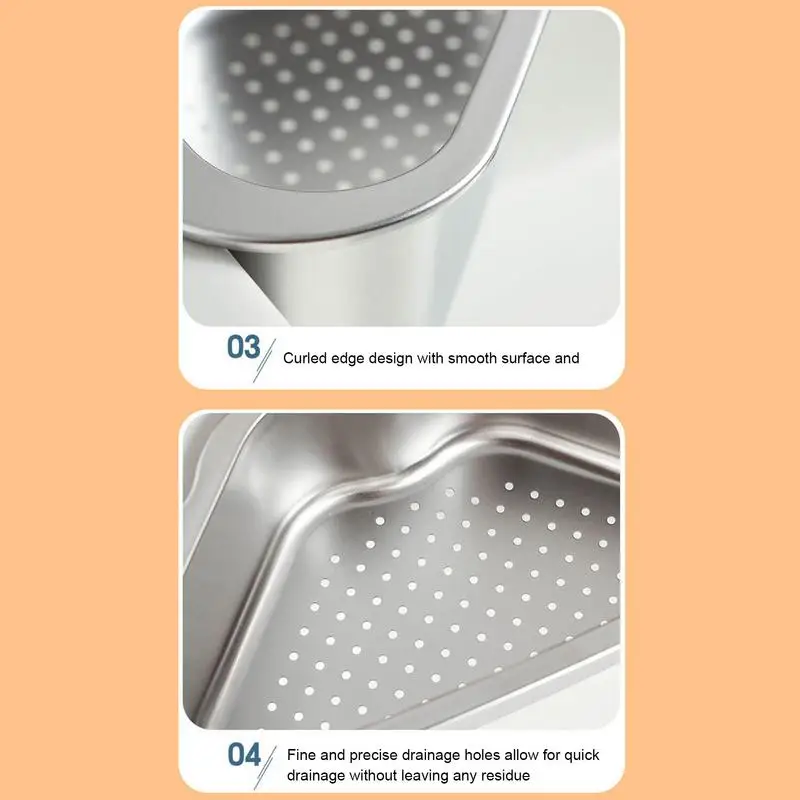 Sink Rack Corner Drain Triangle Design Storage Rack For Kitchen Drain Basket For Kitchen Sink Stainless Steel Sink Strainer