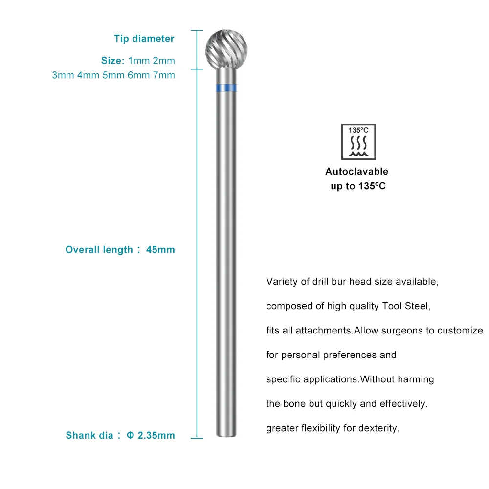 AI-SG45 Dental Strawberries Drills Surgical HP Burs 45mm Length for  Implant Surgical Contra Angle Straight Handpiece Dia.2.35mm