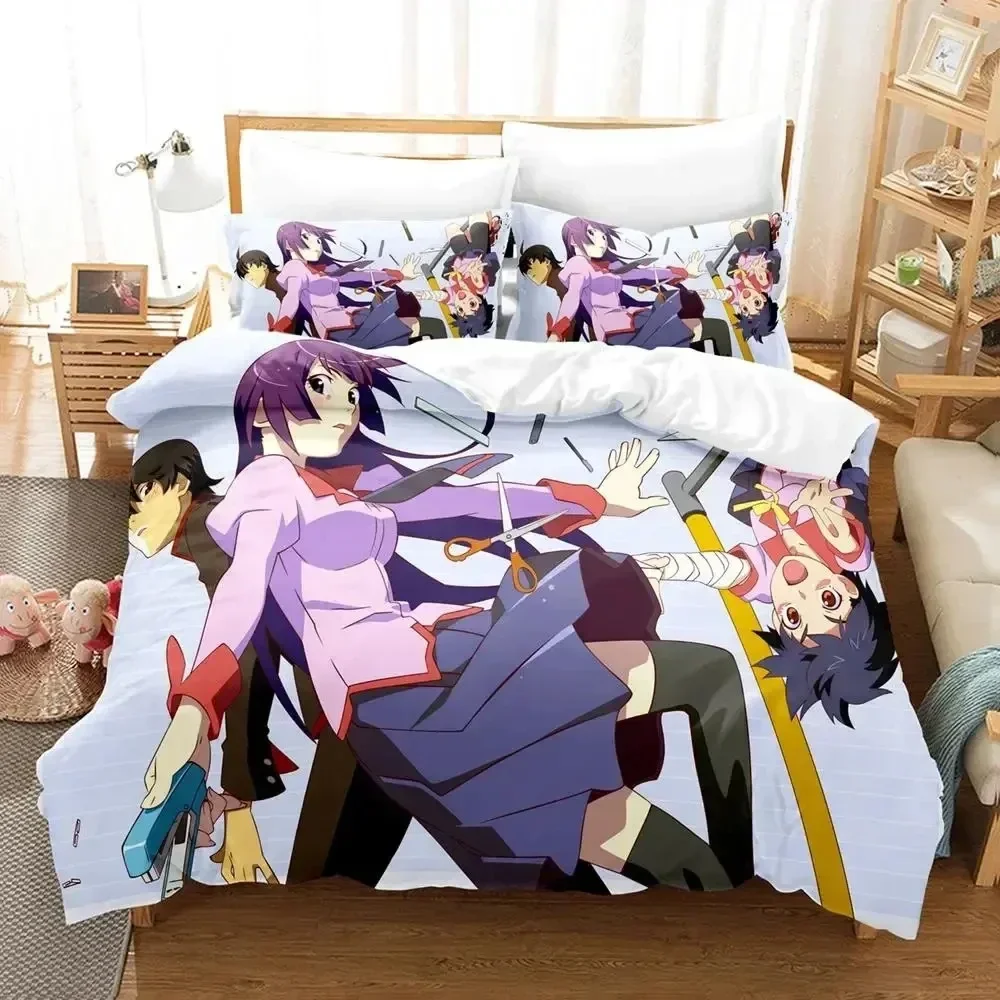 Anime Monogatari Series Bedding Set for Kids and Adults, Shinobu Oshino, Duvet Cover, Pillowcase, Twin, Queen Size Home Textiles