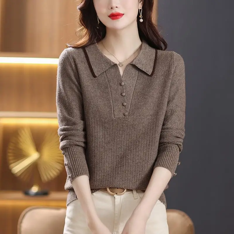 

POLO Collar Knitted Top for Women's Fashionable 2025 Autumn and Winter New Style Base Versatile Sweater