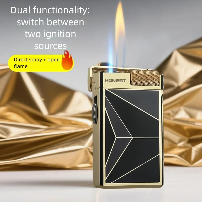 HONEST business type dual-fire inflatable lighter grinding wheel ignition/visible air chamber/high-end men's gift lighter