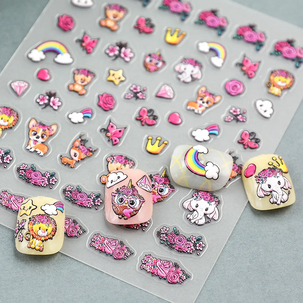 Disney Anime Weird Town Toy Story 5D Embossed Stickers Nail Art Accessories Cartoon Cat Pony Nail Stickers Nail Art Supplies