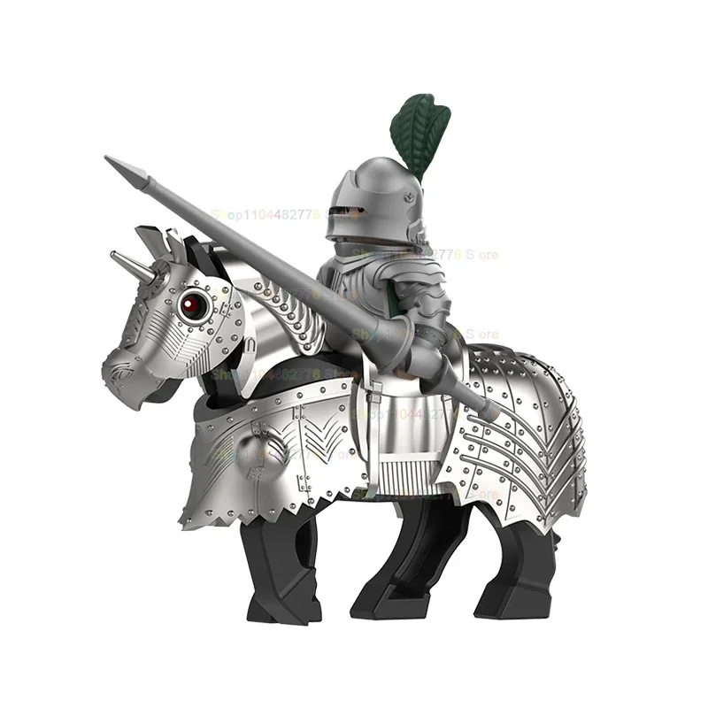 Armure lourde argent cheval de guerre, accessoires bloc de construction, figurines d'armure d'action, armure d'épée, jouets DIY pour enfants, cadeaux