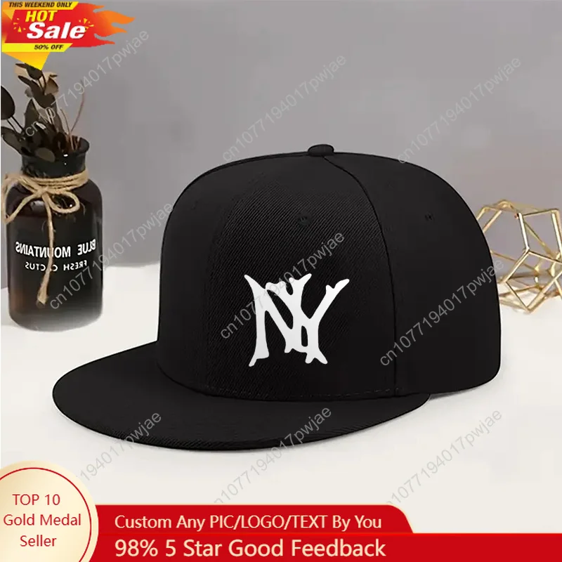 Boné de beisebol snapback ajustável de 1 unidade – Chapéu estampado NY com aba plana, tecido respirável para homens e mulheres, tamanho único, ajuste para todos os ajustáveis
