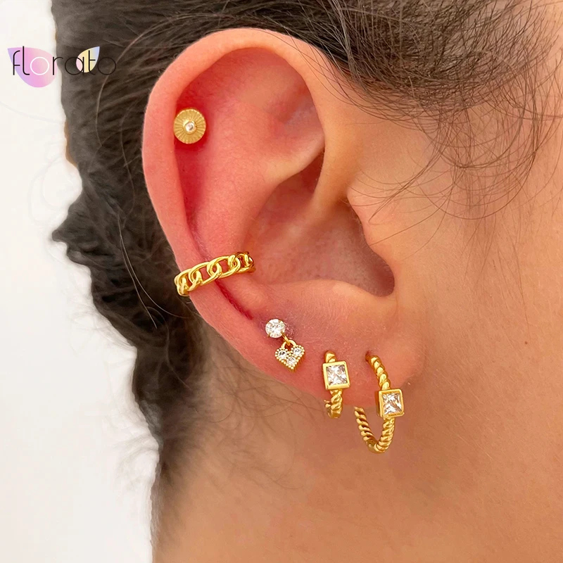 925 Sterling Silver Needle 11/16mm Circle Hoop Earrings for Women  Multicolor Zircon Piercing Round Gold Earrings 2024 Jewelry