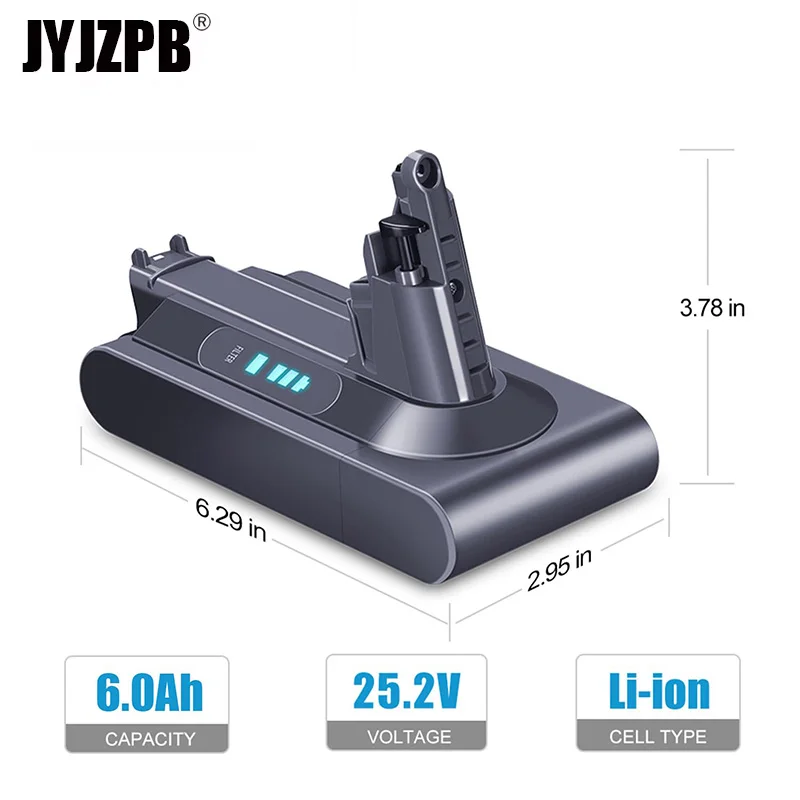 JYJZPB لبطارية دايسون V10 6.0Ah 25.2V متوافقة مع 242151 بطارية SV12 V10 Animal V10 المطلقة V10 Motorhead V10 رقيق #2