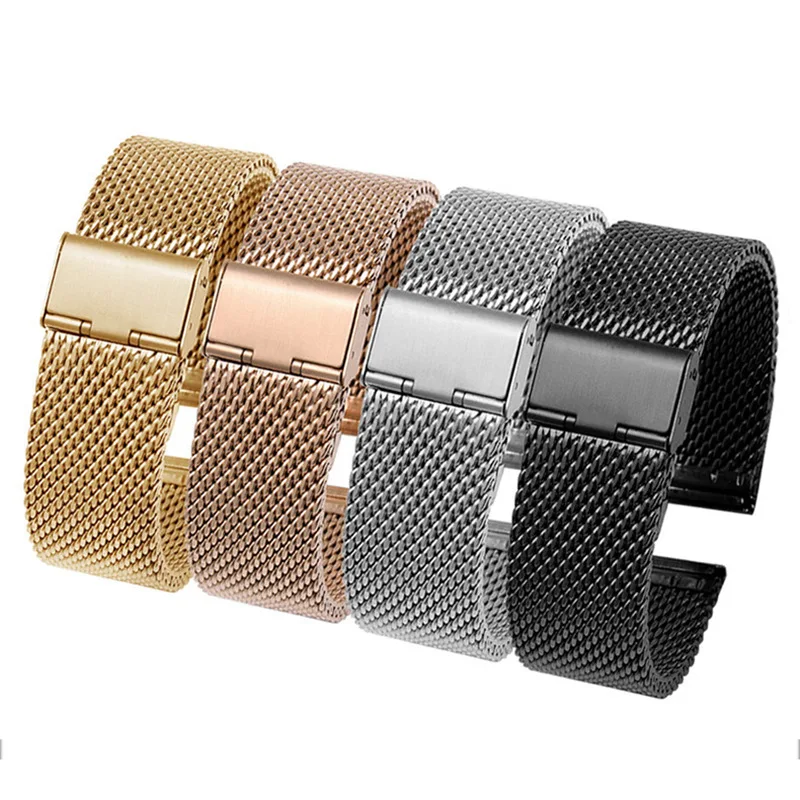 18 20 22 24mm Milanese Strap With Metal Buckle 1.0 Thicken Metal Watch Band Flat Interface Universal Waterproof Watch Bracelet