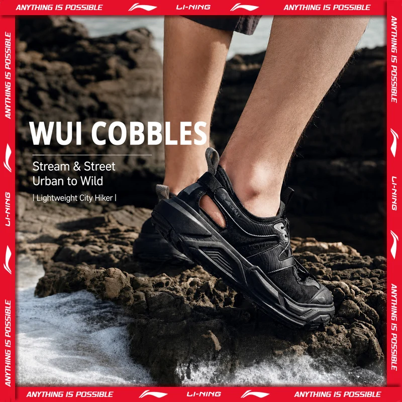 Li-Ning Unisex WUI COBBLES Outdoor Sandals Breathable Shock Absorption Lightweight Stable LiNing Leisure Sandals AGHW003
