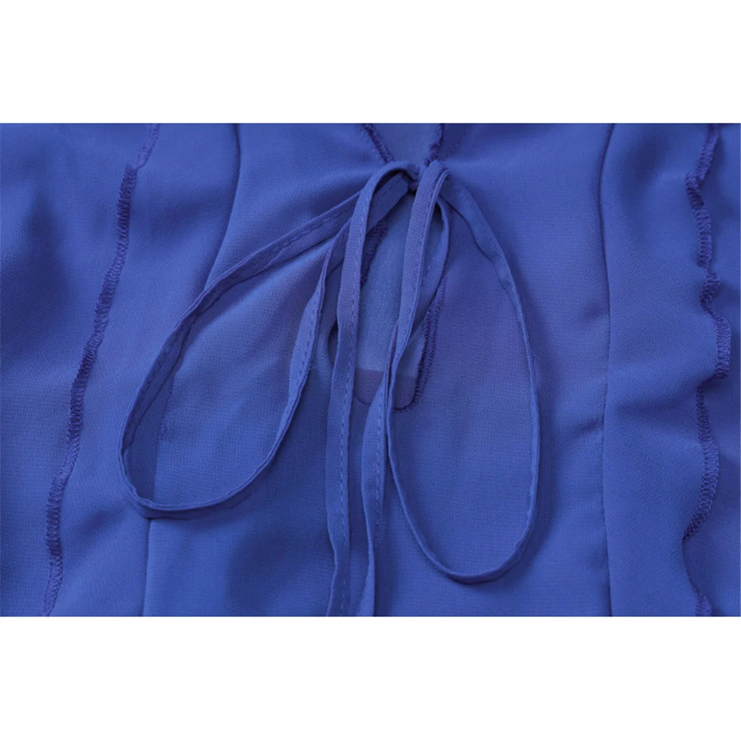Langes Kleid mit tiefem V-Ausschnitt und hohem Schlitz, Rüschen, Strand-Cover-Up, Bikini-Cover-Up, Strandkleid, Strandmode, Damen V4440 – Detail 18