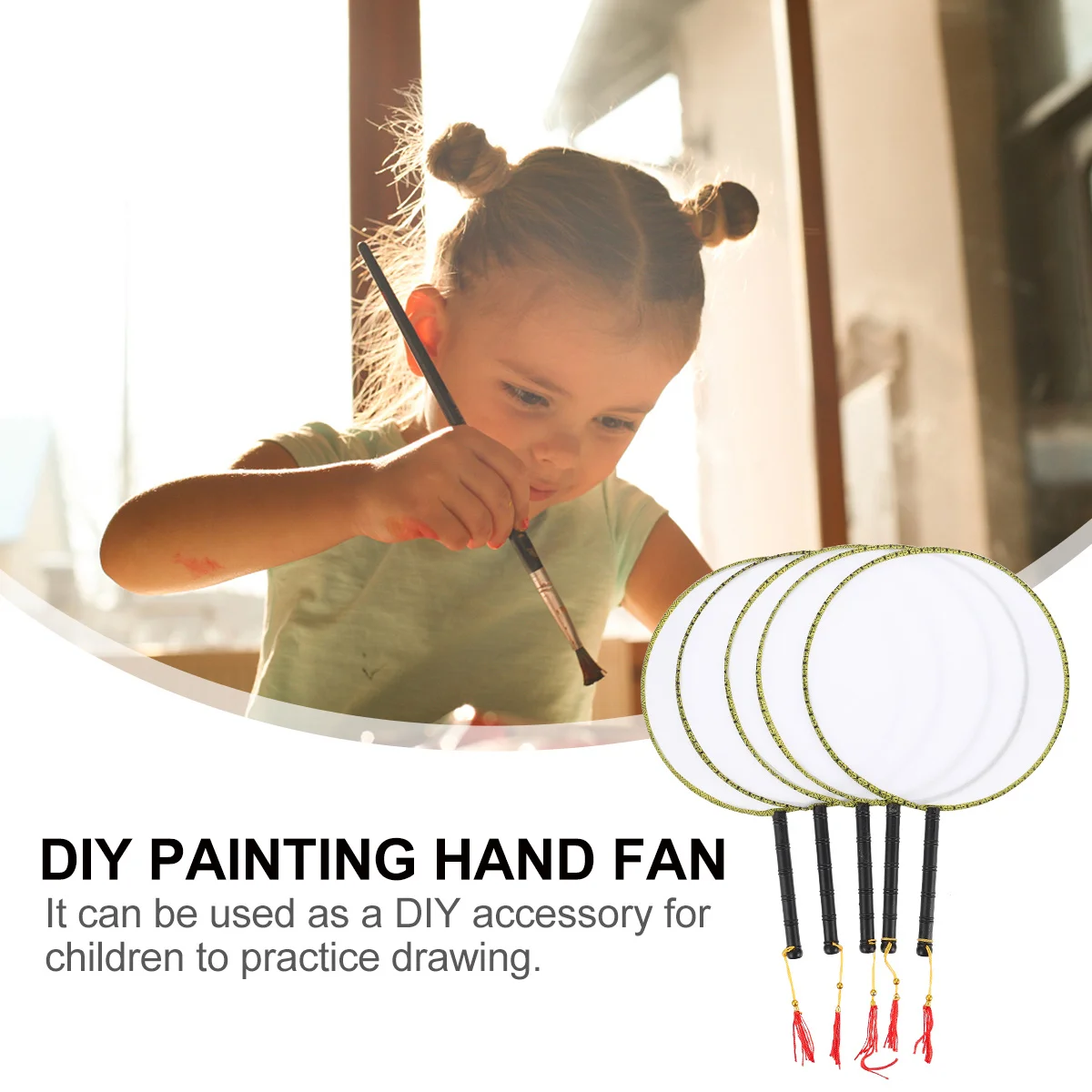 5 pièces bricolage peinture enfants dessin blanc rond ventilateur à main pour enfant artisanat jeu éducatif ventilateur décoratif