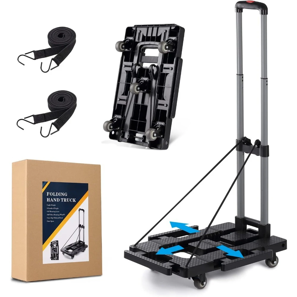 Folding Hand Truck,Lightweight Hand Truck Dolly,Luggage Cart with 5 * 360°Rotate Wheels,220lbs Heavy Duty Truck