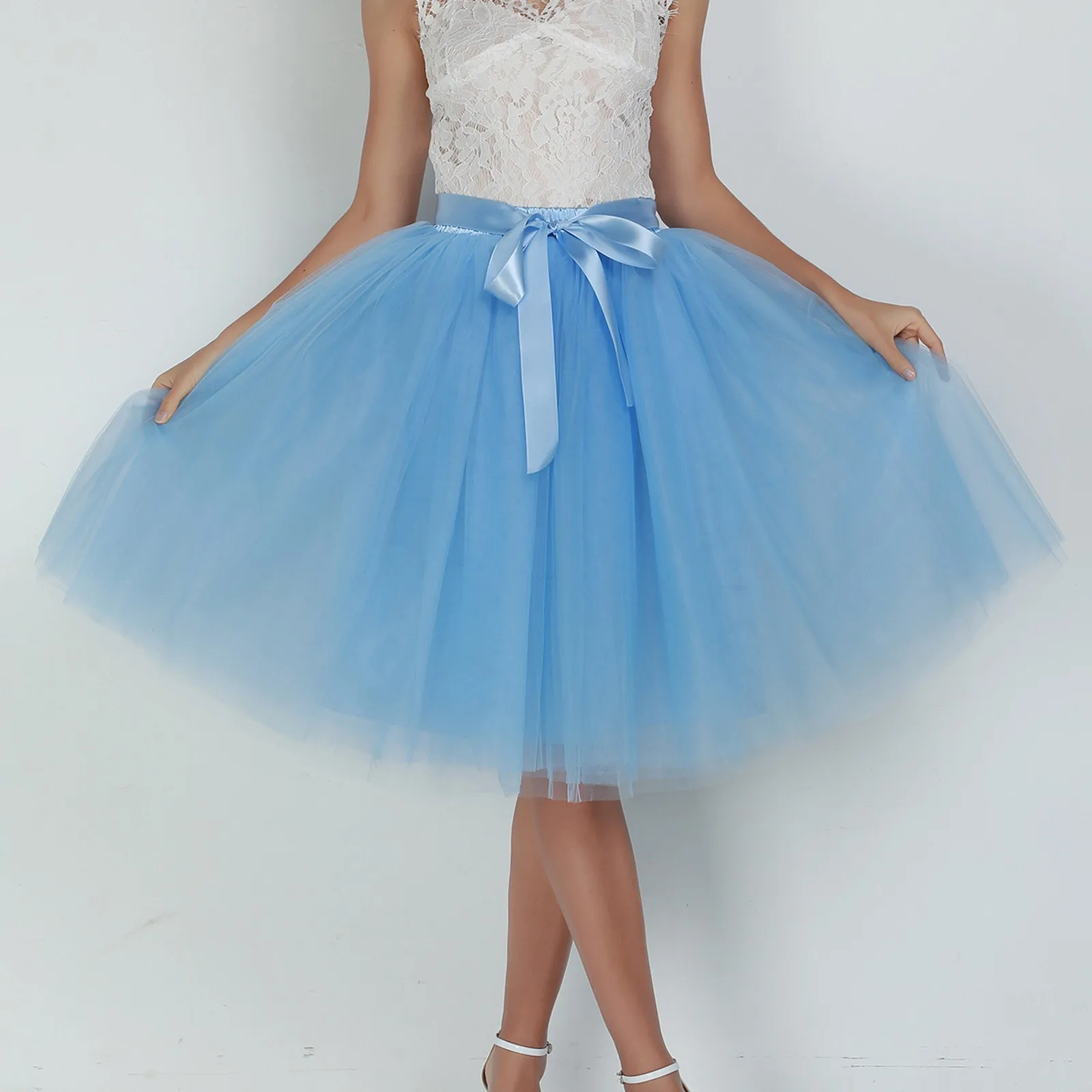 Elegant Pleated Tutu Skirts Womens Vintage Lolita Petticoat With Bow Faldas Mujer Saia Jupe Layered Knee Length Tulle Skirt